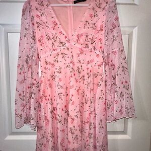 Pink Floral Long Sleeve Dress